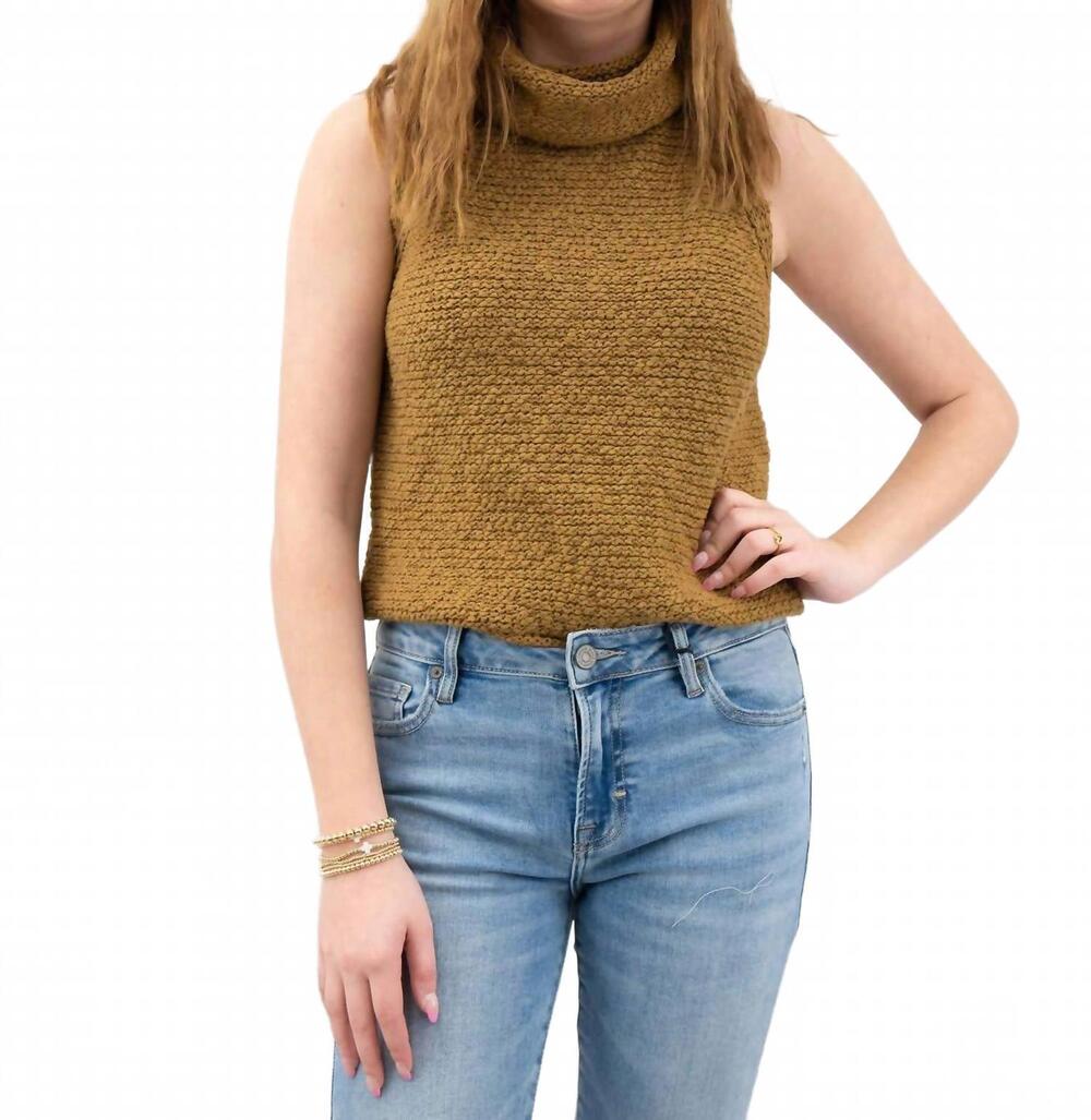 NEW BY TOGETHER knit turtleneck sleeveless sweater in camel